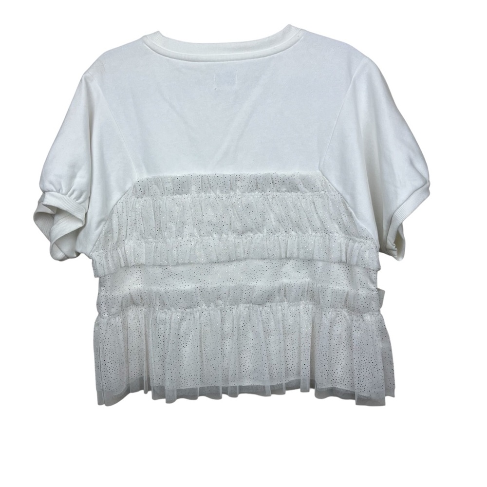 Maeve Short-Sleeve Smocked Ruffled Sweatshirt S White / Gold Women’s Tulle - Picture 4 of 8